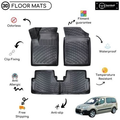 Custom Molded Rubber Floor Mat Fits For Peugeot Partner 1 1998-2008 Black Color