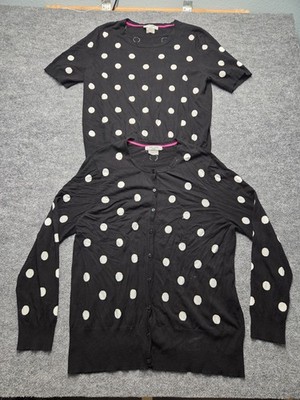 Gerry Weber Polka Dot Cardigan and Short Sleeve Top 2 Piece Set Women Black Knit