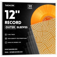 TAKMORK Vinyl Outer Sleeves, 12" 3 Mil Crystal Clear, 50 Pack 50 pcs