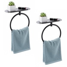 2 Pcs Hand Towel Ring with Shelf, Matte Black Stainless Steel Hand Towel Hold...