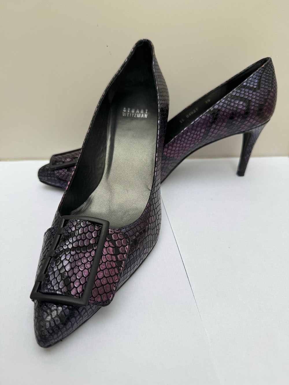 Stuart Weitzman Python Snake Purple Metallic high… - image 1