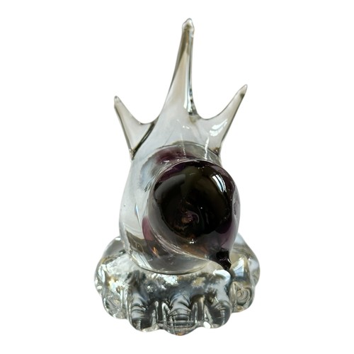 Murano Stil Kunst Glas Vogel Figur lila verblassen auf klarem Jakobsmuschel Sockel - Bild 3 von 9
