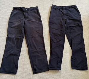 2 Pair Carhartt Blue Canvas Work Pants (38x34) Loose Fit #B11 Carpenter Style