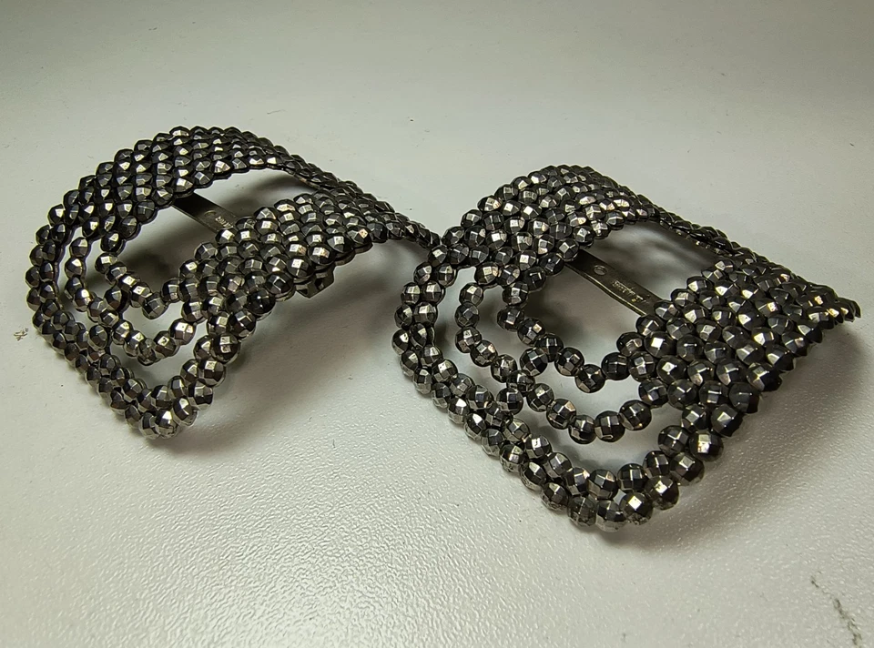 Par de clips de zapatos antiguos brillantes de corte de acero franceses hechos en Francia usados en excelente estado A+ Foto 2 de 4