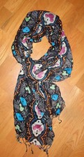 Disney Parks Mickey Mouse Icon Rayon Fringed Black Pink Blue Scarf 72" x 19" NWO