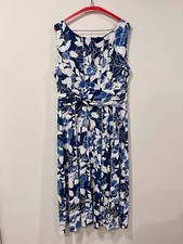 Women's Navy Blue and White Floral Sleeveless Dress - Perceptions Brand A-Line