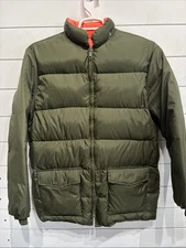 VTG Goose Down Puffer Jacket Mens Size Medium Green Orange Reversible Hunting