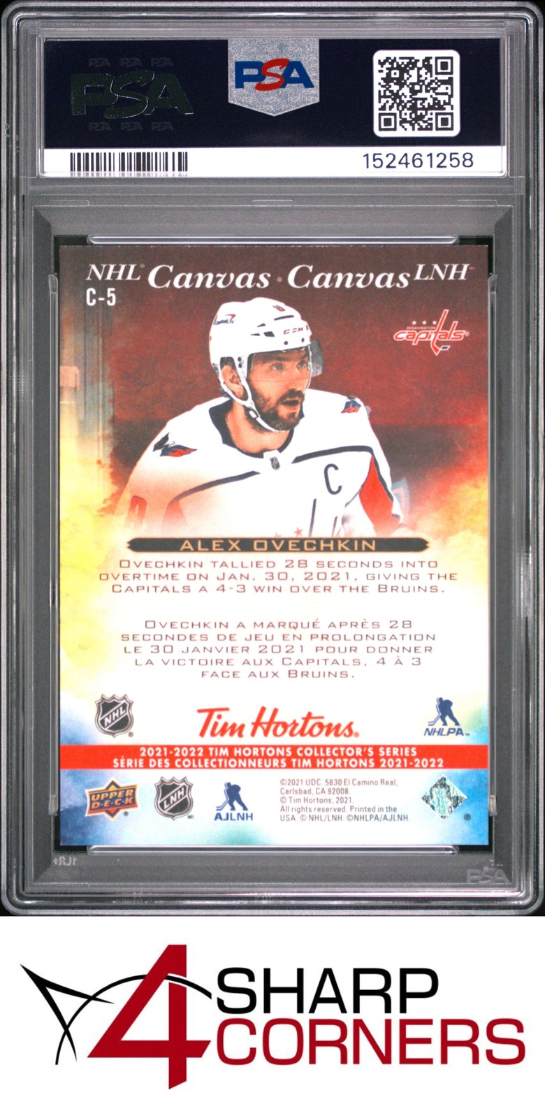 2021 UPPER DECK TIM HORTONS NHL CANVAS #C5 ALEX OVECHKIN POP 1 PSA 10 view 2