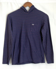 Vineyard Vines Edgartown T-Shirt Boy's Medium Blue Stripe L/S Pocket Hoodie Tee