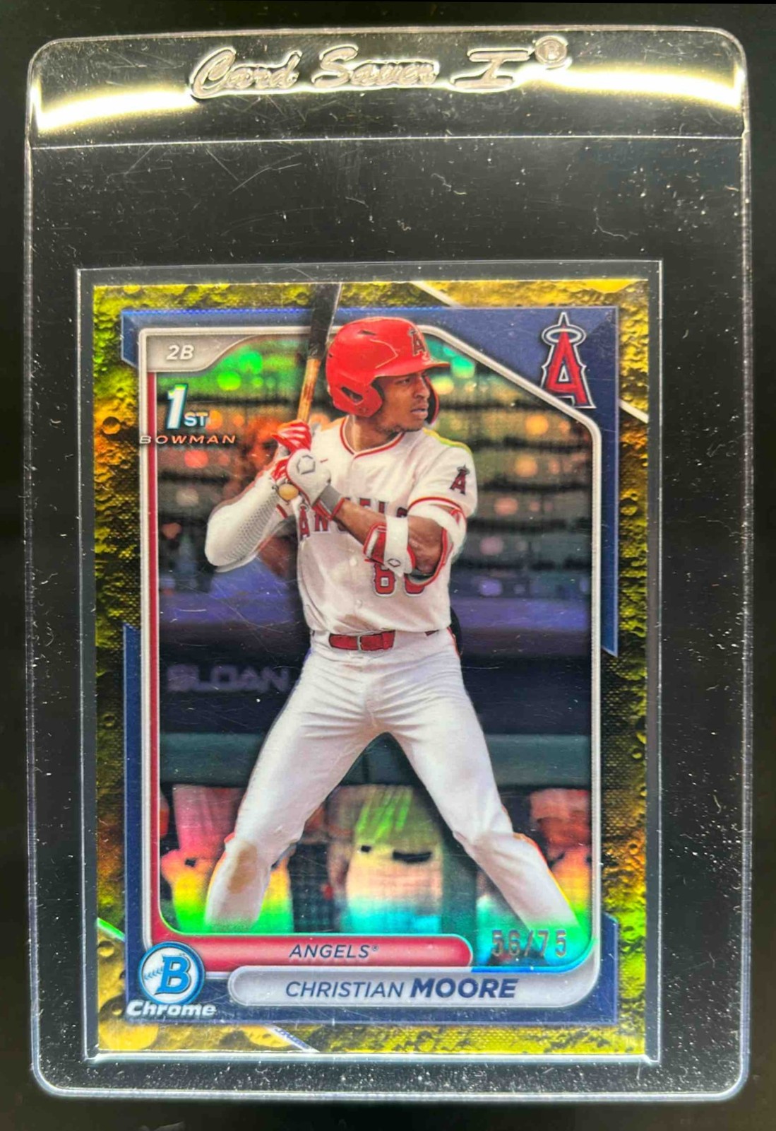 2024 Bowman Draft Christian Moore Chrome Yellow Lunar Refractor 1st #/75