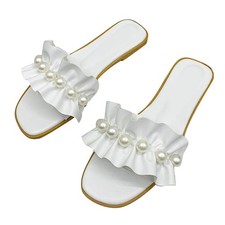 ›Flat Artificial Pearl Sandals Women Beach Casual Walking Summer Slipper Fashion