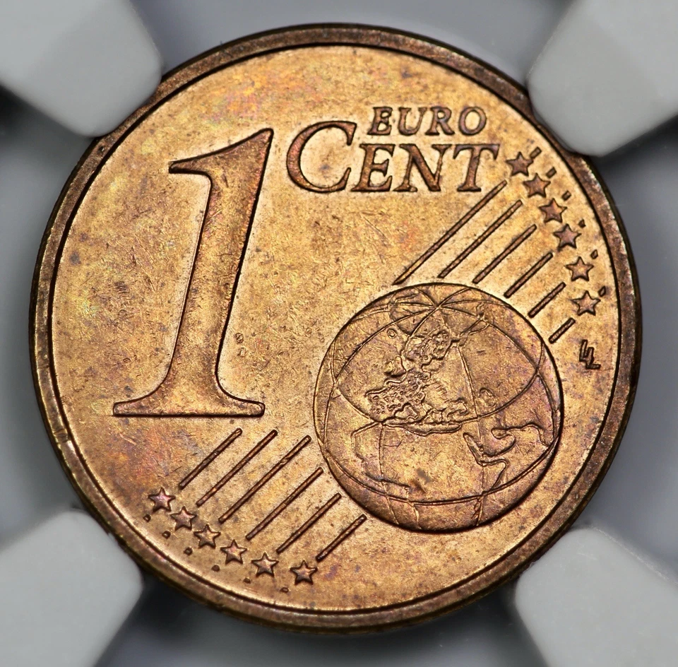 Undated Euro 1c Cent Error Struck with Two Reverse Dies NGC MS 61 RB - Image 2 of 4