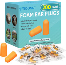 Foam Ear Plugs, 200 Pairs Individually Wrapped 32Db NRR Noise Reduction