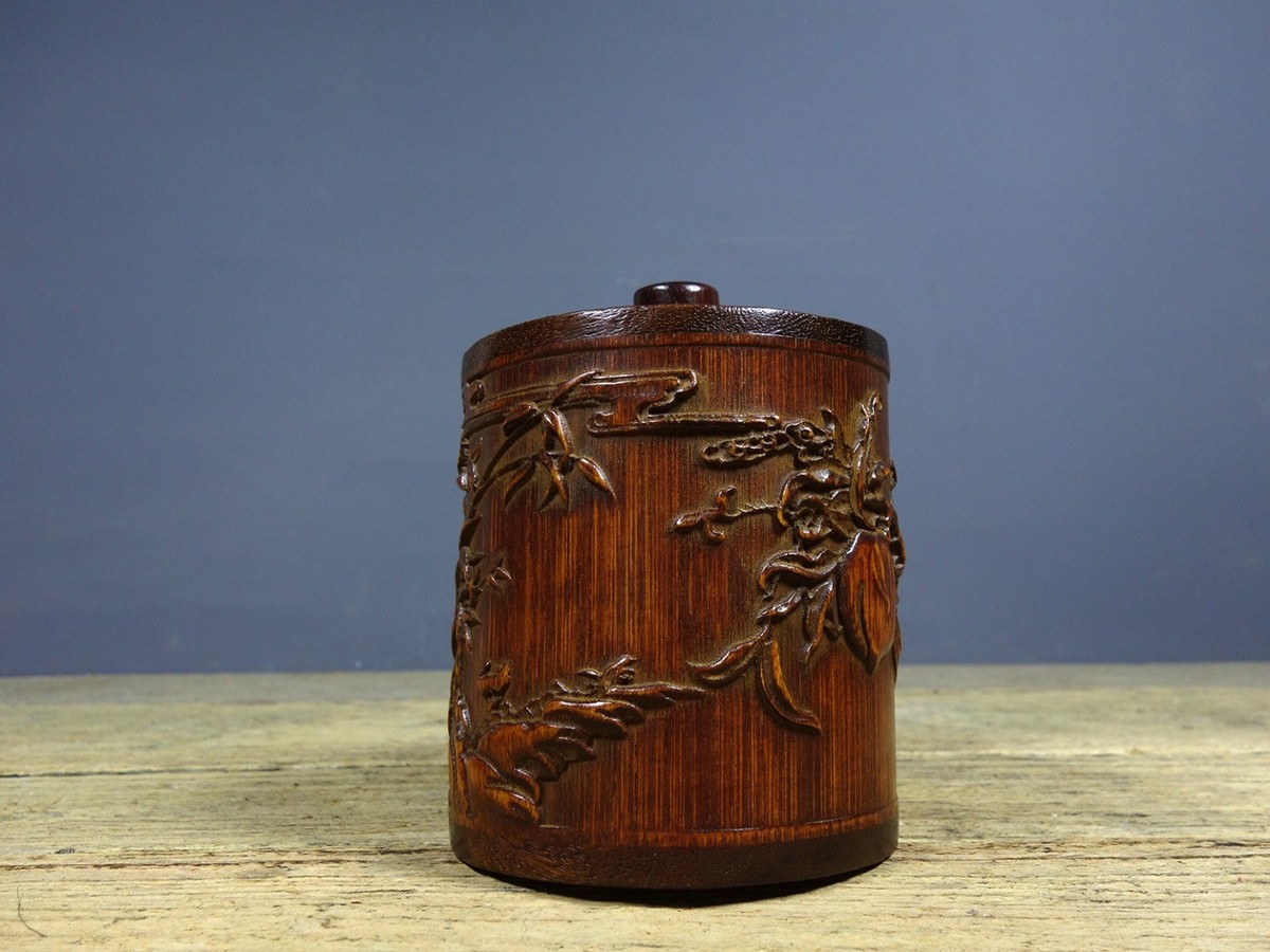 Chinese Vintage Rosewood Carving Tea Caddy Box Carved Peach Statue