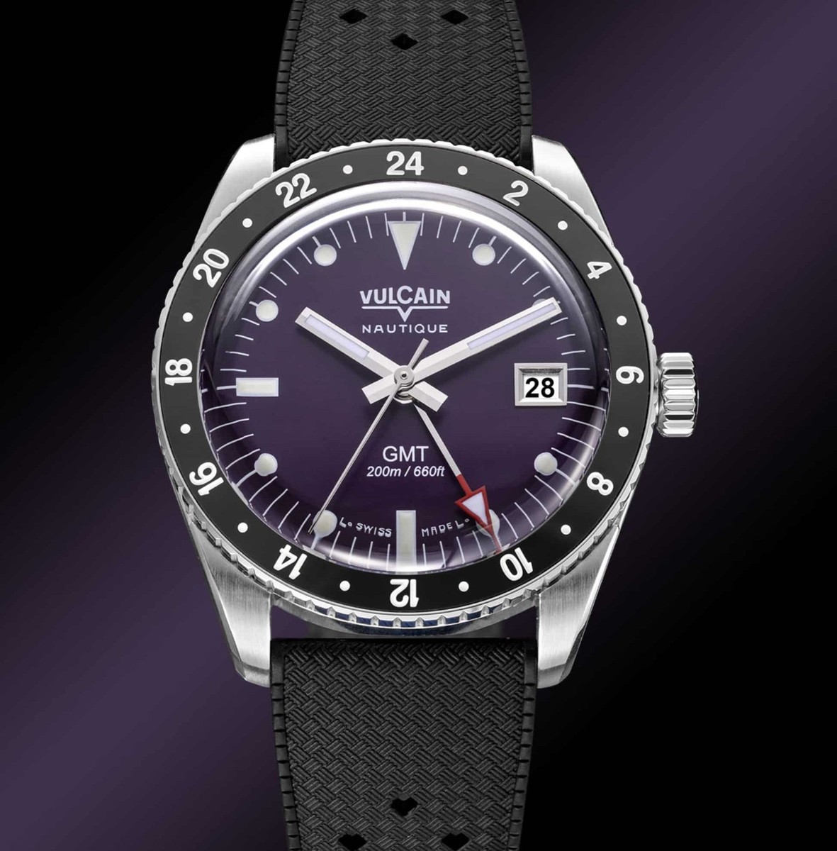 Vulcain Skindiver GMT Purple 680174A17.BAR200 • New • Rubber Strap