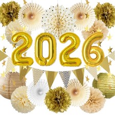 White Gold Party Decorations 2026 New Year Party Decorations Tissue Paper Pom...