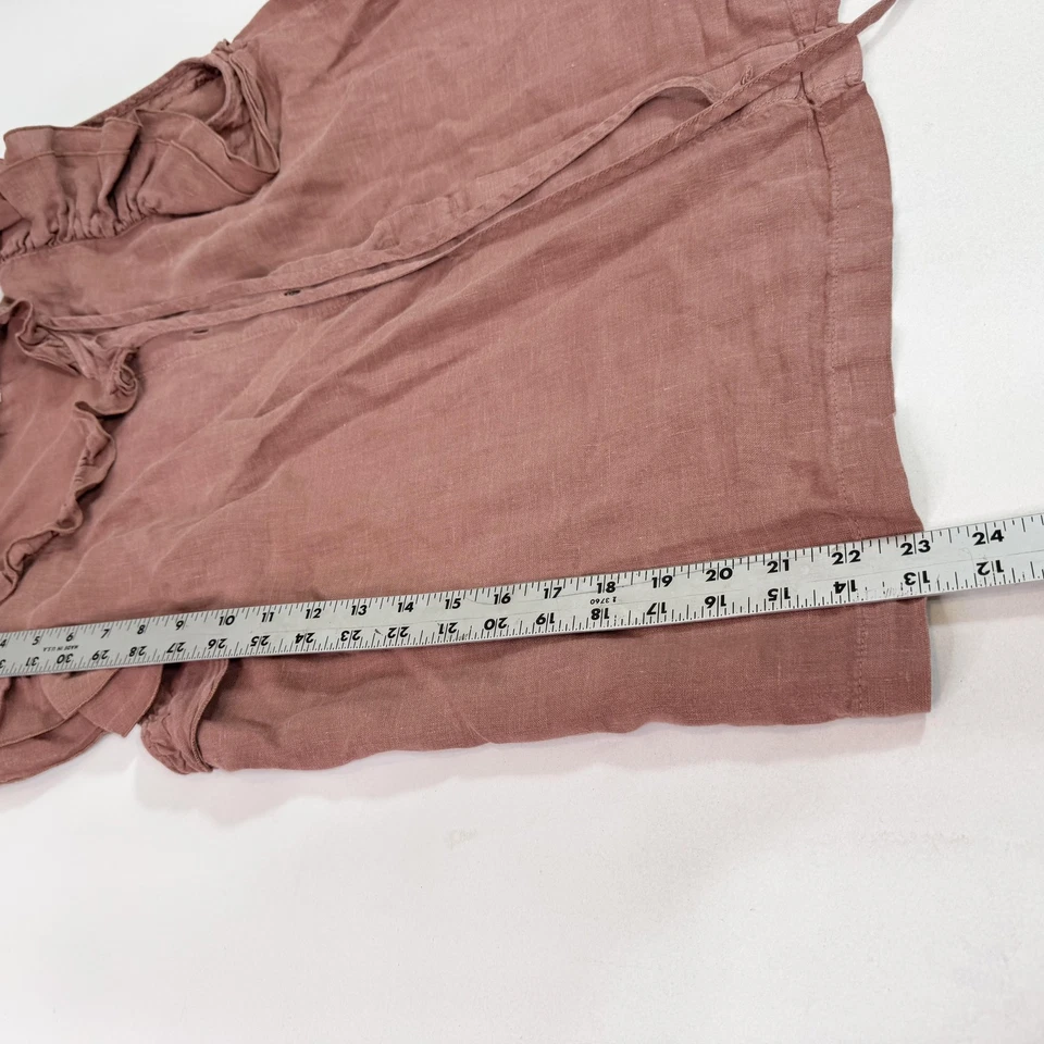 Sita Murt Shirt Womens 42 Pink Mauve Linen Ruffle Sleeve Button Front Blouse - Image 3 of 4