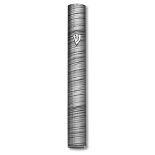 Black Aluminum Silver-Tone Grey Stripes Classic Mezuzah Case 5 Inch