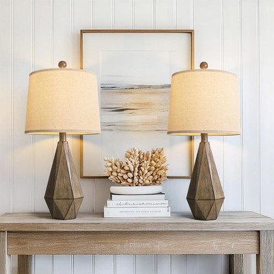 23'' Farmhouse Table Lamps Set of 2, Brown Rustic Lamps for Living Room Bedro...