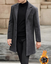 Men's Wool Blend Pea Coat Notched Collar Single Breasted Overcoat Warm Jacket