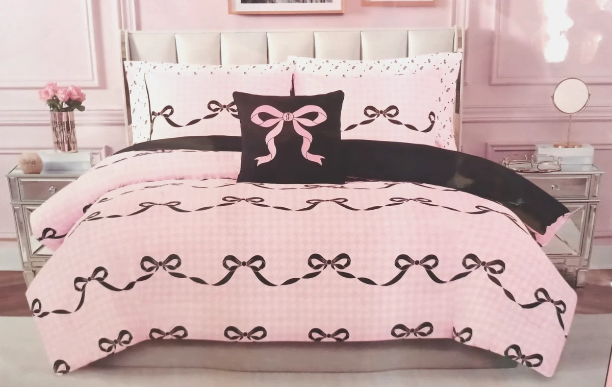 Juicy Couture 6pc TWIN Comforter Bed Set Pink White with Black