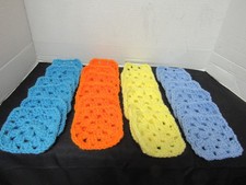 Lot 24 4" Hand Crochet GRANNY SQUARES Blocks, Turqua, Yellow, Orange, Lt. Blue