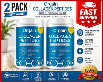 2PACK Orgain Collagen Peptides + Probiotics 25.6 oz Powder Unflavored, 0g Sugar