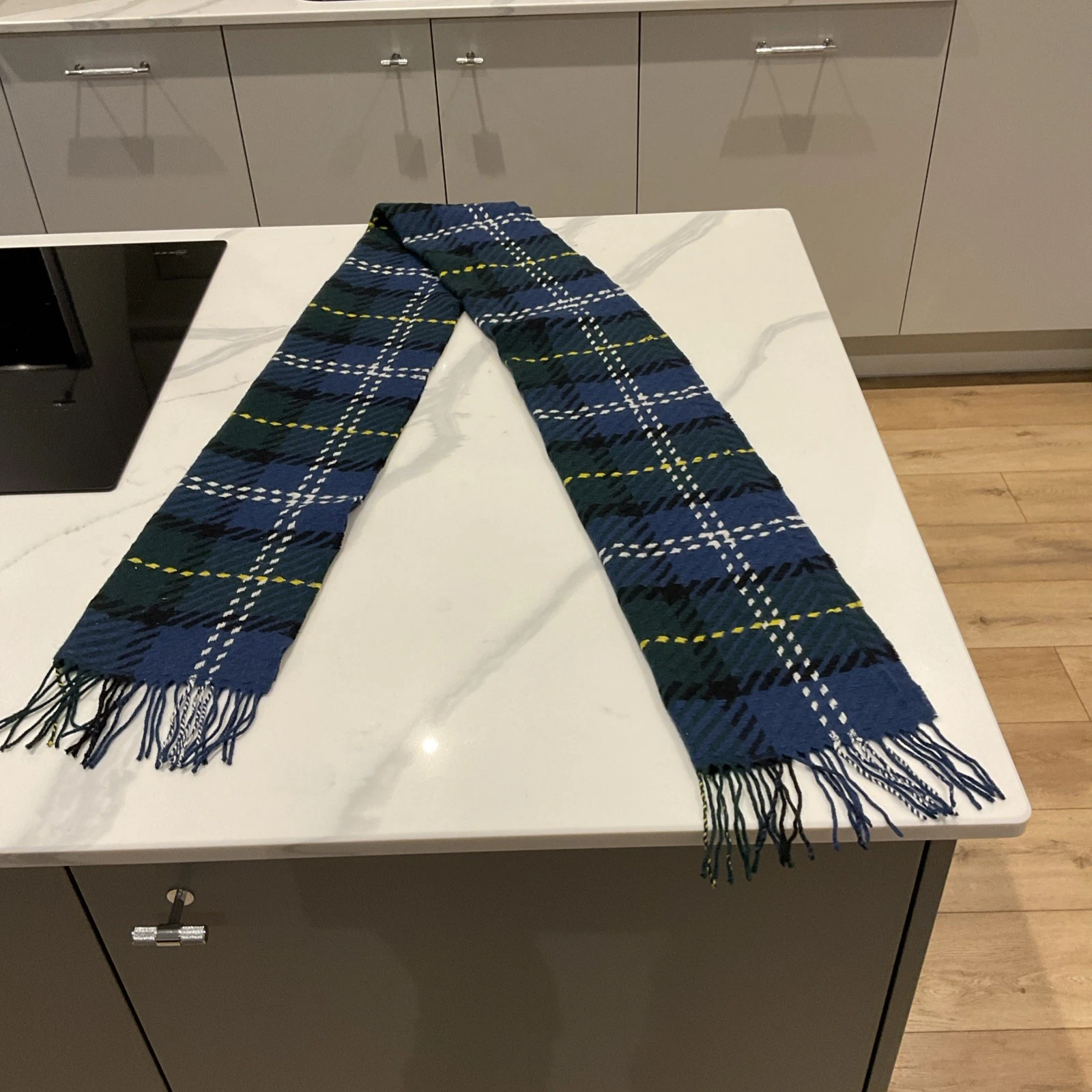 Men's Barbour Blue Check Scarf 100% Wool