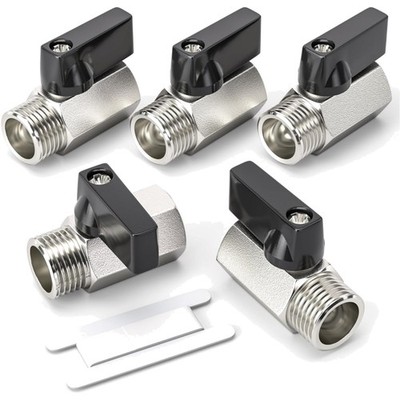 Mini-Kugelhahn 1/2'' BSP Messing Vernickelt 5 Stück Absperrhahn Zubehör