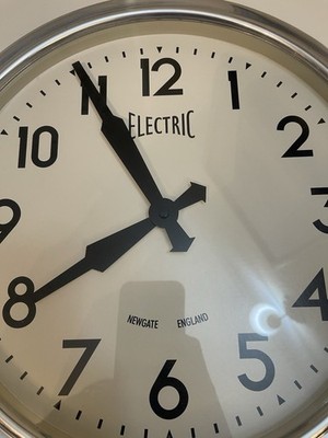 Newgate London Electric Wall Clock Chrome 1950s Diner Schoolroom