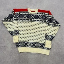 Vintage abstract knitted jumper Patterned Grandad knit sweater Men's 2XL