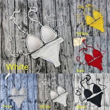 Trendiges handgefertigtes Damen Strick Bikini Set Neckholder Bademode ideal für