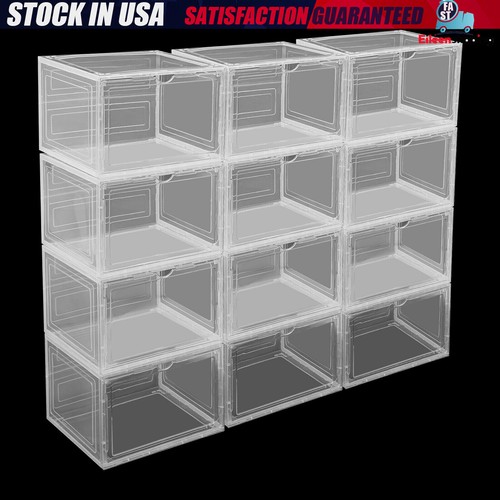 12Pac Stackable Shoe Storage Boxes Clear Shoe Organizer Container Front Drop Lid - Picture 16 of 23