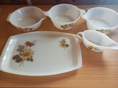 5 Stück x Vintage JAJ Pyrex Milchglas Autumn Glory Servierplatte/Geschirr/Soße