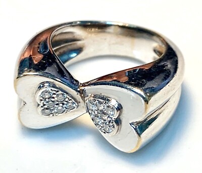 Bague Or Blanc 18 Carats Avec Diamants Coeurs - 0.24 Ct - Taille 48 - Parfait état