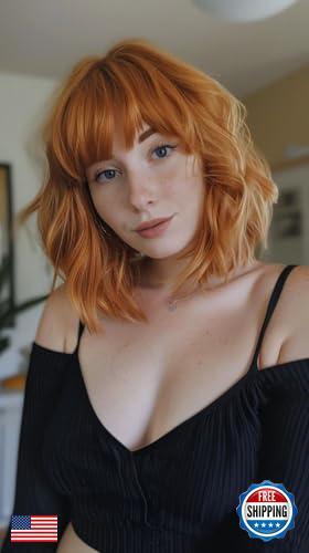 TIXBABY Orange Perücken - kurze Bob Perücken mit Pony für Damen Ingwer Perücken Synthetik - Bild 2 von 5