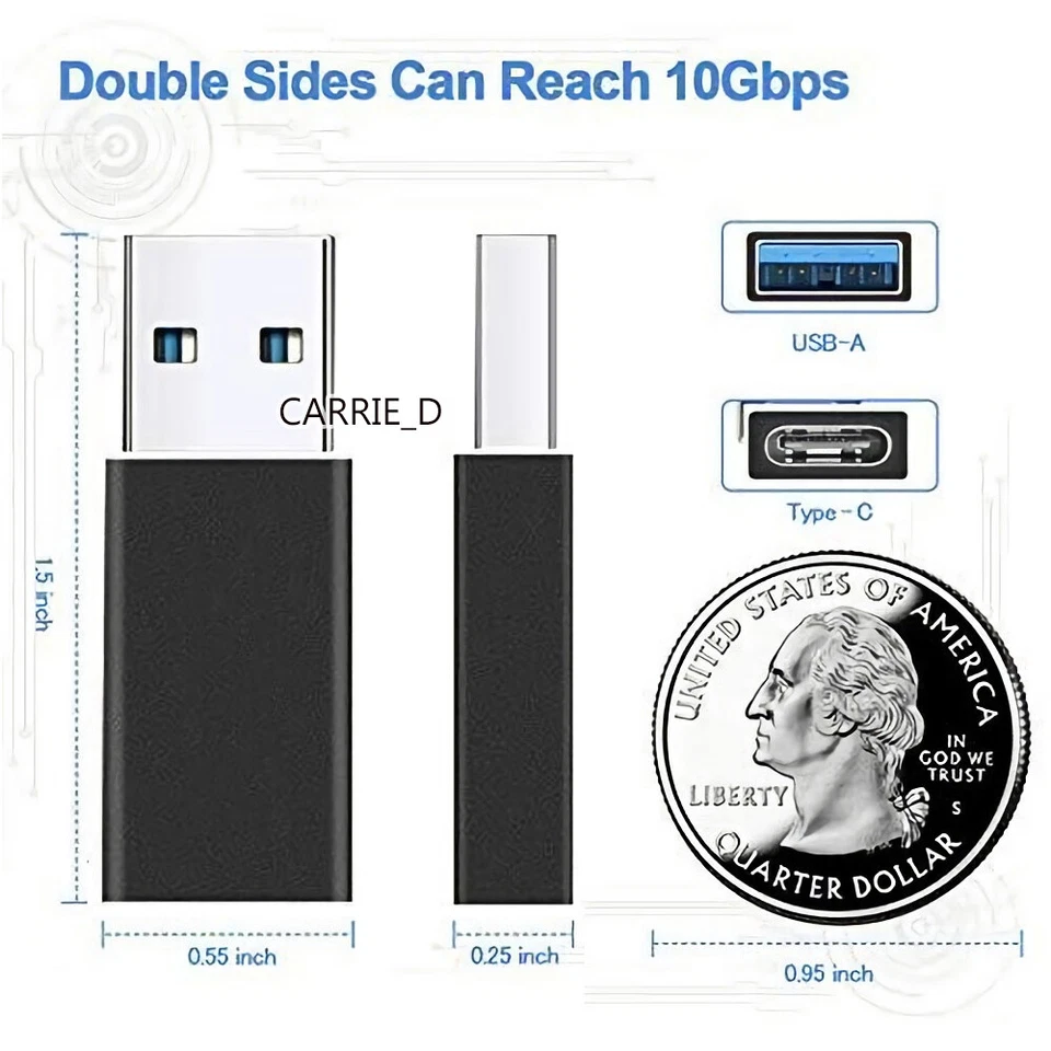 USB 3.1 Type C Female to USB 3.0 Type A Male Adapter Converter Cable Connector - Image 2 of 4