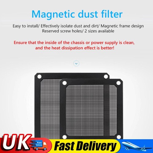 Magnetic Dust Filter Computer Case Fan Dustproof Mesh Cover Net (8cm)(Black) UK