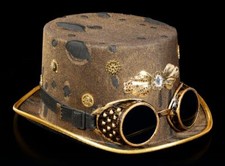 Steampunk Hut mit Brille - Whitby Wanderer - Gothic Fasching Schutzbrille Deko 