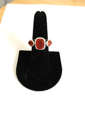 STERLING SILVER RING WITH 3 LARGE REDDISH-BROWN CARNELIAN GEMSTONES, SIZE 6.5