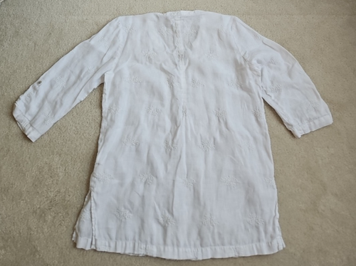 Cynthia Rowley 100% Linen Tunic Blouse Womens Sz M White Tab Sleeve Embroidery - Picture 2 of 17