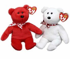 Ty Valentines Beanie Boo's Xavier & Amora Bears Rojo y Blanco NUEVO 6” Raro Set CVS