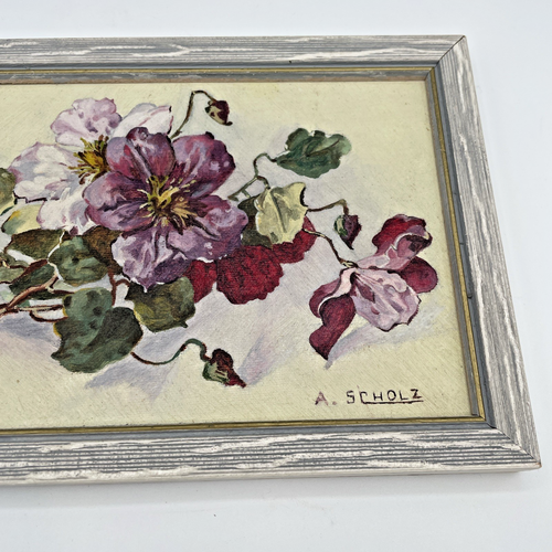 Small Floral Still Life - Morning Glory signed by A. Scholz - Shabby chic frame - Picture 7 of 10