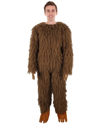 HPO Adult Unisex Furry Brown & Yellow Bird Monster Costume Set with Head Mask