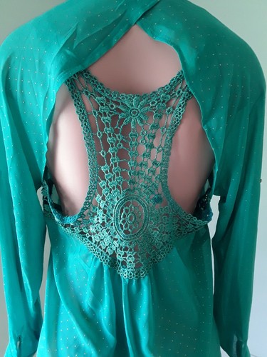 ITOO Women's Green & Gold Embroidered Lace Top Made in Italy. - Picture 5 of 8