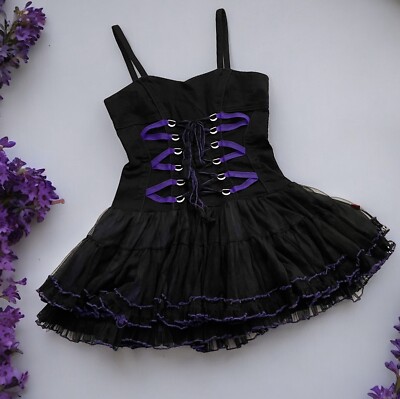 Tripp NYC Purple Black Lace up Corset Mesh tutu mini dress vintage y2k goth  L | eBay