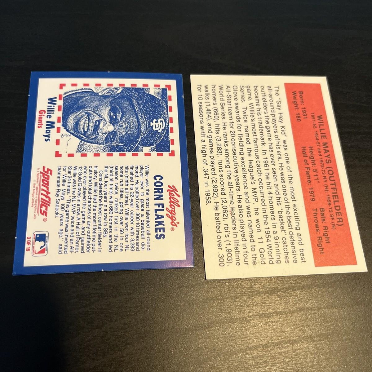 WILLIE MAYS 1987 Hygrade All Time Greats & 1991 Kelloggs