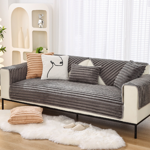 Hase Plüsch Gerade Streifen Sofabezug Plüsch Sofamatte Couch Schonbezüge Antirutsch - Bild 25 von 28