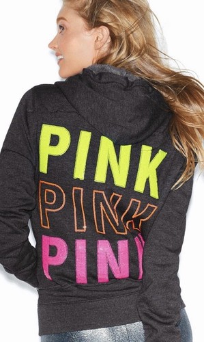 NUEVO VICTORIA'S SECRET ROSA BLING PERFECTA SUDADERA CON CAPUCHA GRIS NEÓN BLING LÍMITE PEQUEÑO - Imagen 5 de 5