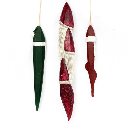 Set of Pencil Style Santa Ornaments, Green, Totem Style & small Red Hat Santa - Picture 2 of 2